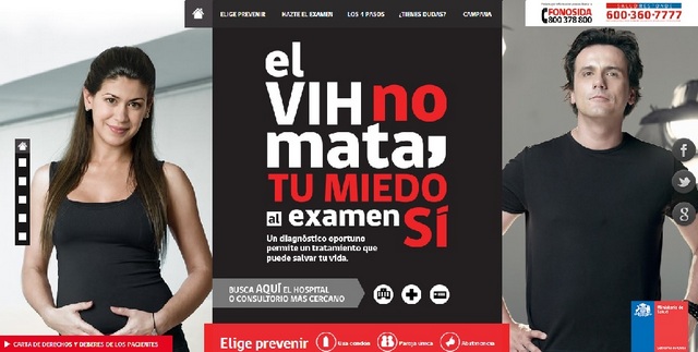 Las campañas a favor de la prevención del VIH/sida se repiten en América Latina, como esta del Ministerio de Salud de Chile, que muestra un hombre y una mujer que no responden a los estereotipos de eventuales infectados y alerta que “el VIH no mata, tu miedo sí”. Crédito: Gobierno de Chile
