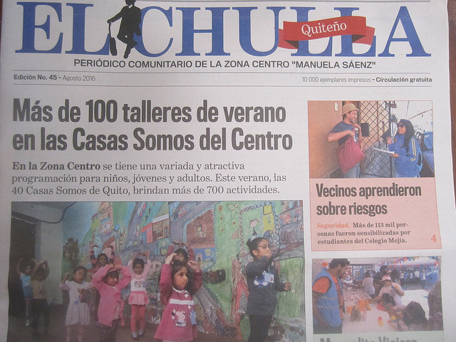 Un ejemplar de El Chulla, un periódico trimestral de 16 páginas y una tirada de 10.000 ejemplares de la capital de Ecuador, que ya cumplió 12 años y es un ejemplo del creciente periodismo comunitario o colaborativo que prospera en América Latina. Crédito: Mario Osava/IPS