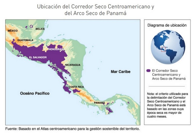 Mapa del Corredor Seco Centroamericano y del Arco Seco de Panamá. Crédito: FAO