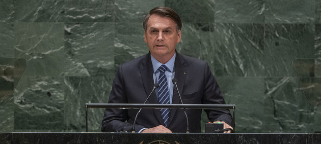 El presidente Jair Bolsonaro, el primero de los oradores invitados a dirigirse a la 74 Asamblea General de la ONU, una deferencia tradicional para Brasil. Crédito: Cia Pak/ONU
