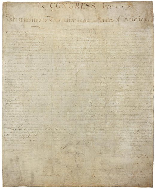 Anverso de la Declaración de Independencia de los Estados Unidos. Imagen: Archivo Nacional de Estados Unidos