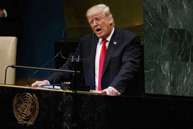 El presidente estadounidense Donald Trump durante su discurso en la 73 Asamblea General de la ONU, en septiembre de 2018, en que presentó su visión sobre el mundo y que despertó la hilaridad de los participantes, por sus constatables falsedades. Foto: VOA