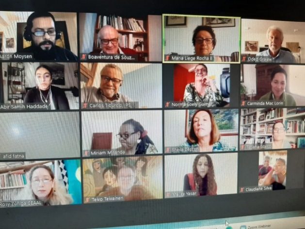 Captura del panel inaugural del Foro Social Mundial, el sábado 23, bajo el título de “¿Cuál es el mundo que queremos hoy y mañana?”, la gran interrogante de los debates de esta edición virtual del FSM, que este año cumple 20 años. El Foro se desarrolla en forma telemática y concluirá el día 31 Foto: Mario Osava/IPS